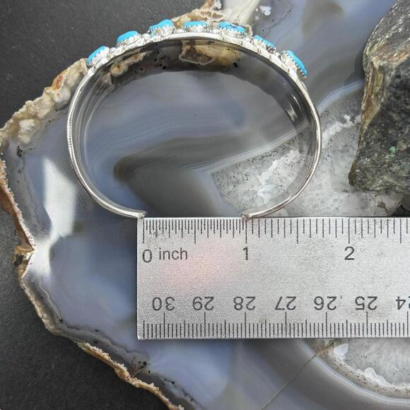 Anita Whitegoat Native American Sterling 7 Turquoise Row Bracelet For Women #1 - Picture 8 of 10